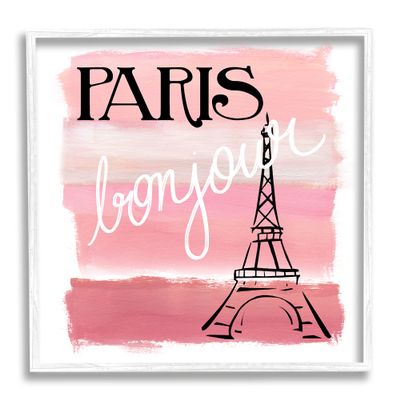 Stupell Industries Paris Bonjour French Eiffel Tower Abstract Pink Stripes