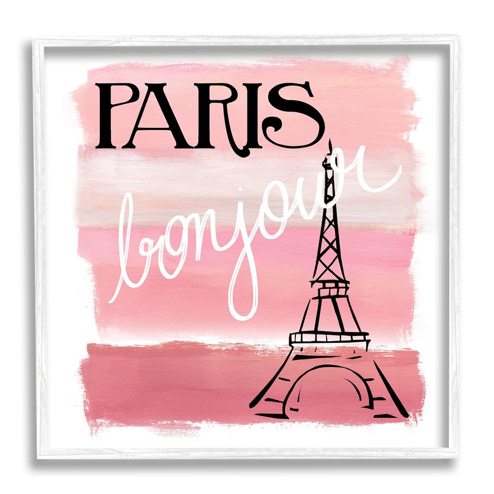Stupell Industries Paris Bonjour French Eiffel Tower Abstract Pink Stripes