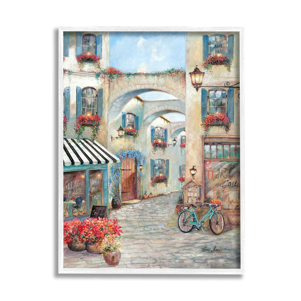Stupell Industries European Village Traditional Town Square Bistro Flowers Architecture