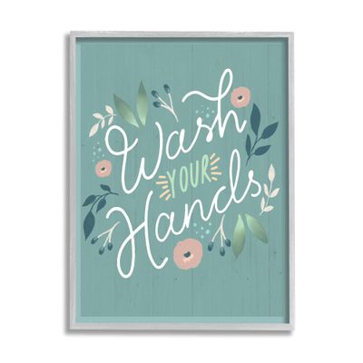 Stupell Industries Wash Your Hands Pink Florals Green Farmhouse Pattern