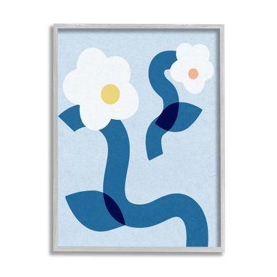 Stupell Industries Abstract White Floral Pop Shapes Blue Curved Stems