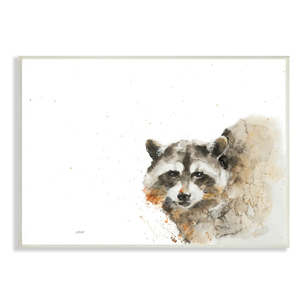 Stupell Industries Forest Raccoon Watercolor Portrait Modern Abstract Painting, Design by Patti Mann Wall Plaque, 15 x 10, White
