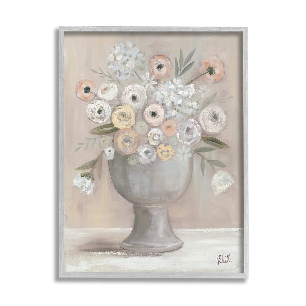 Stupell Industries Classic Ranunculus Floral Bouquet Contemporary Flower Still Life, Design by Kate Sherrill Gray Framed Wall Art, 16 x 20, Beige