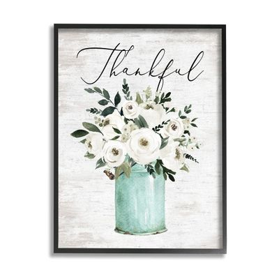 Stupell Industries Thankful Phrase White Ranunculus Floral Bouquet Milk Tin