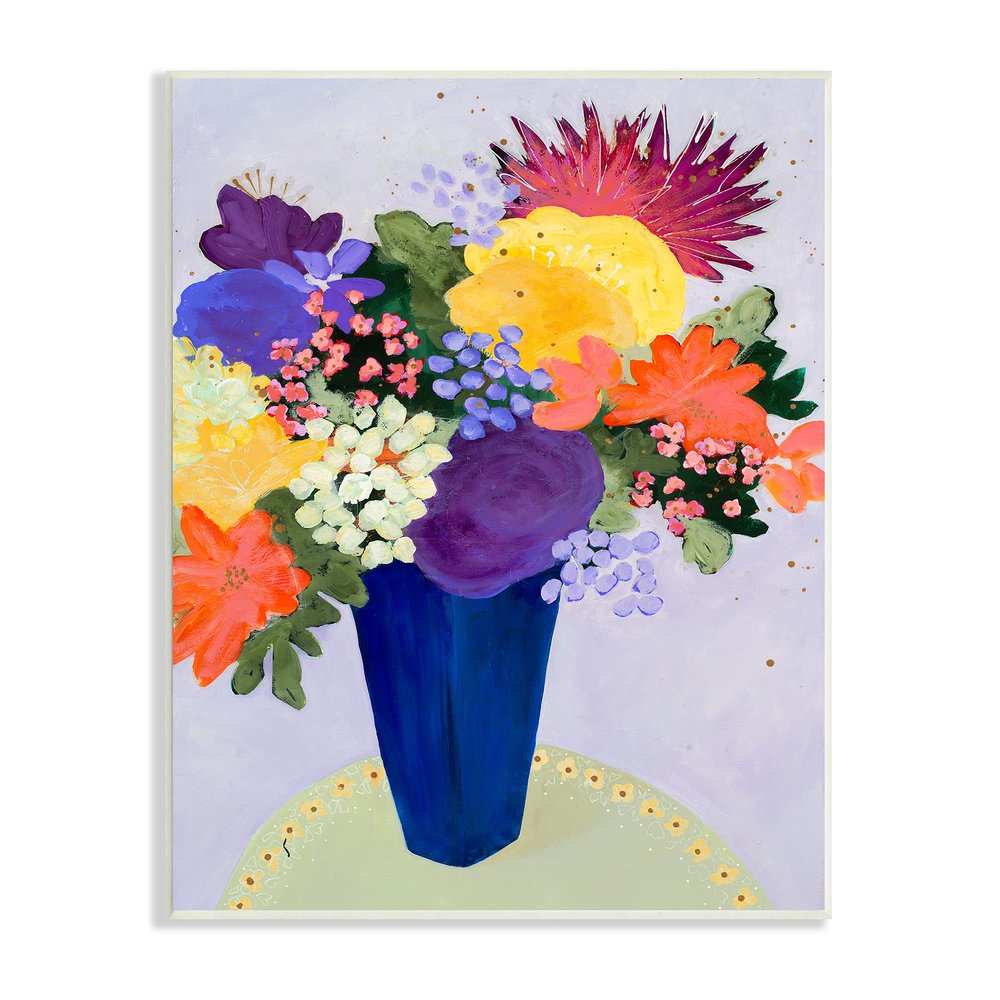 Stupell Industries Vivid Tropical Floral Arrangement Abstract Purple Orange Flowers, Design by Ruth Fromstein Wall Plaque, 13 x 19