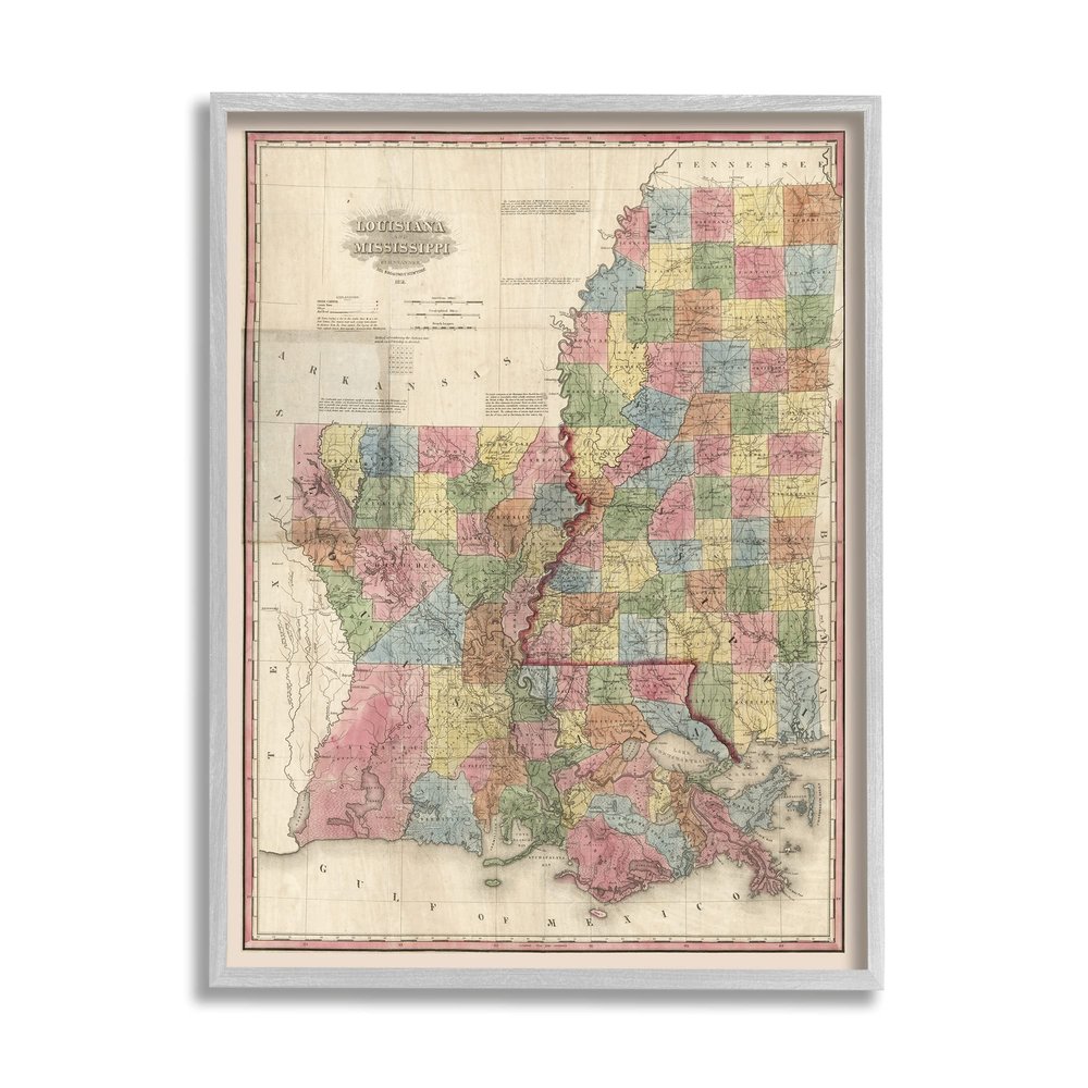 Stupell Industries State Map of Louisiana Mississippi Vintage US Cartography