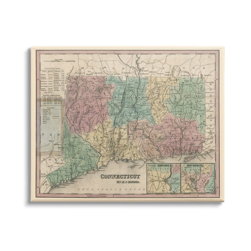 Stupell Industries Vintage Connecticut US State Map Town Region Cartography