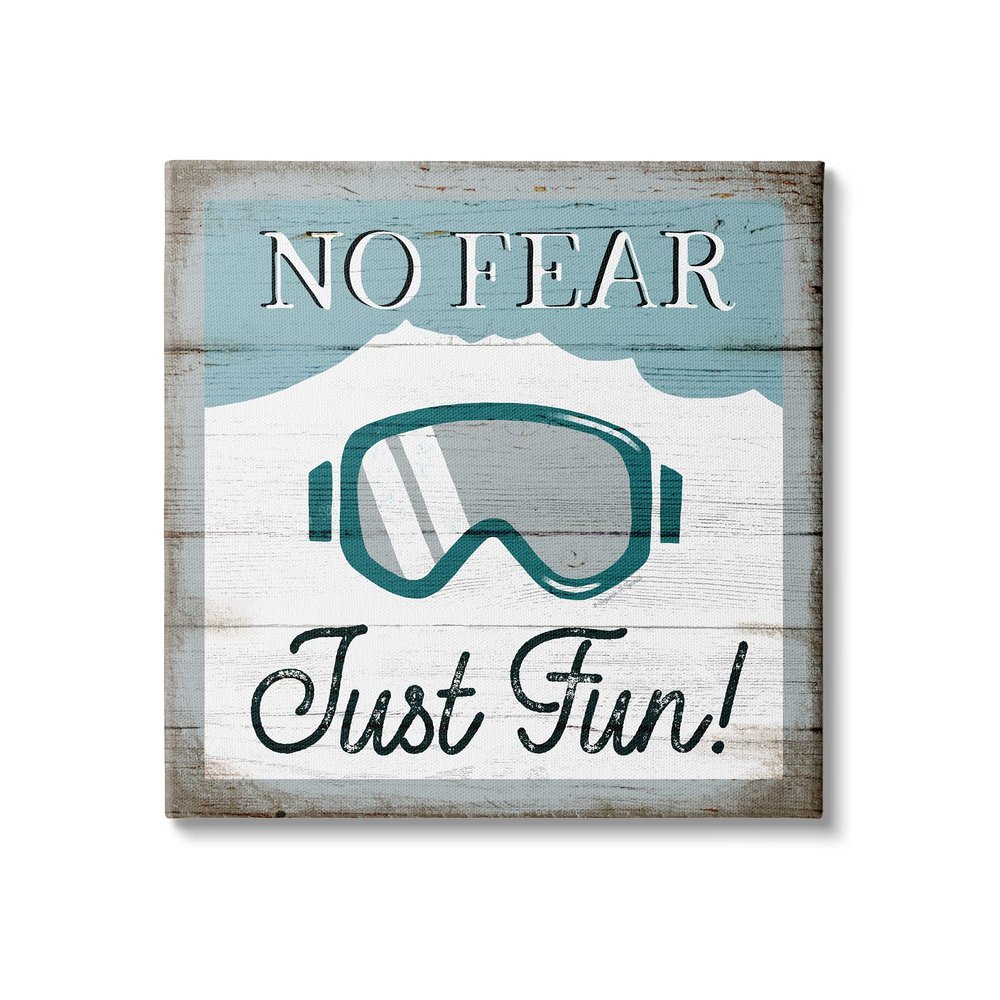 Stupell Industries No Fear Just Fun Phrase Blue Ski Goggles