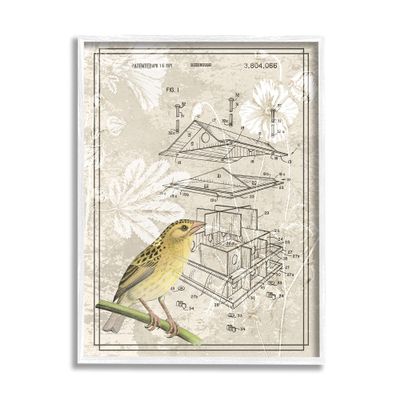 Stupell Industries Bird House Vintage Patent Forest Pattern Yellow Canary