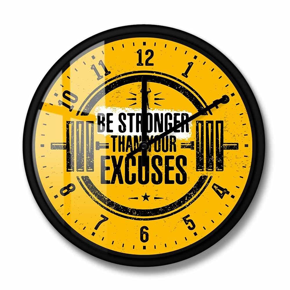 Be Stronger Than Your Excuses Inspirational Workout Round Wall Clock for Home Gym Fitness Barbell Weightlifting Decorative Wall Watch-Metal_Frame_with_Acrylic_Glass