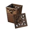 Creative Wooden Waste Paper Bin, Retro Carved Trash Can with Square Lid, Natural Wood Garbage Can Bin for Home Bathroom Office Kitchen view 2
