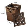 Creative Wooden Waste Paper Bin, Retro Carved Trash Can with Square Lid, Natural Wood Garbage Can Bin for Home Bathroom Office Kitchen view 3