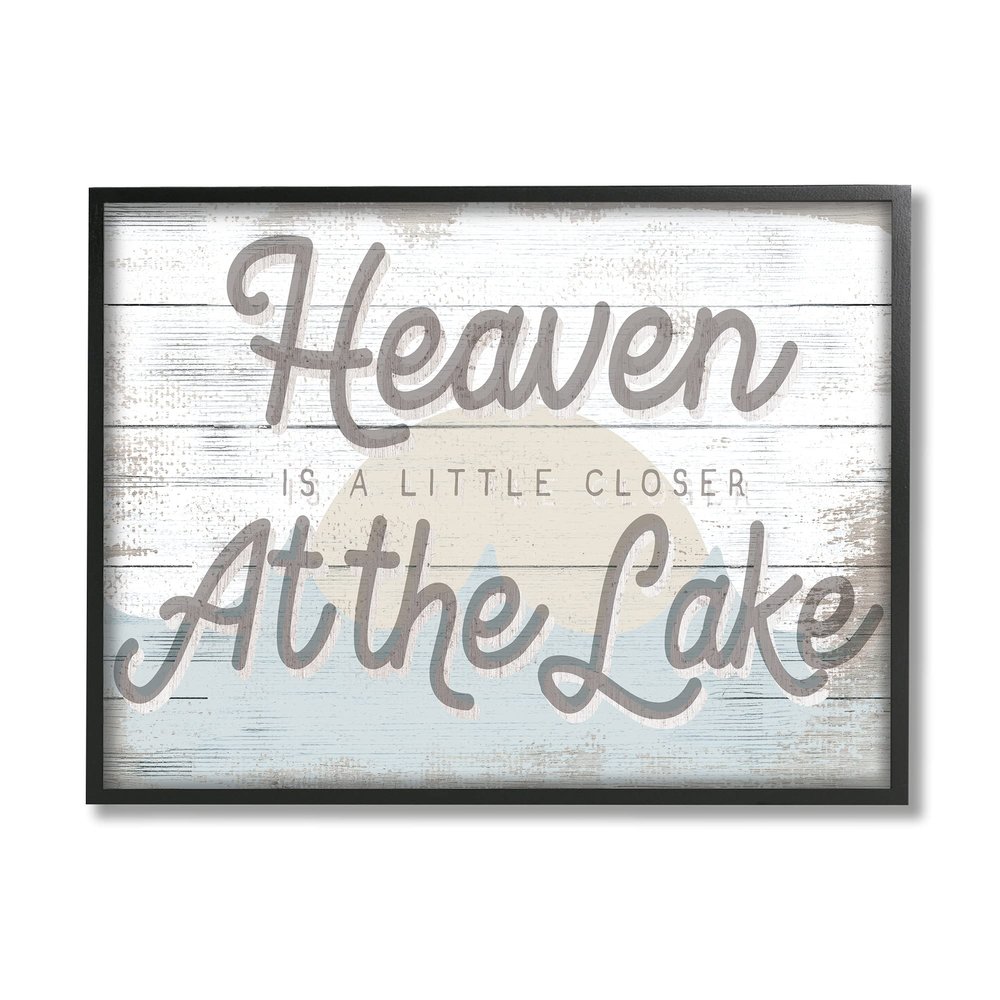 Stupell Industries Heaven's Closer at The Lake Phrase Sunrise Waves, Design by Daphne Polselli Black Framed Wall Art, 20 x 16, White