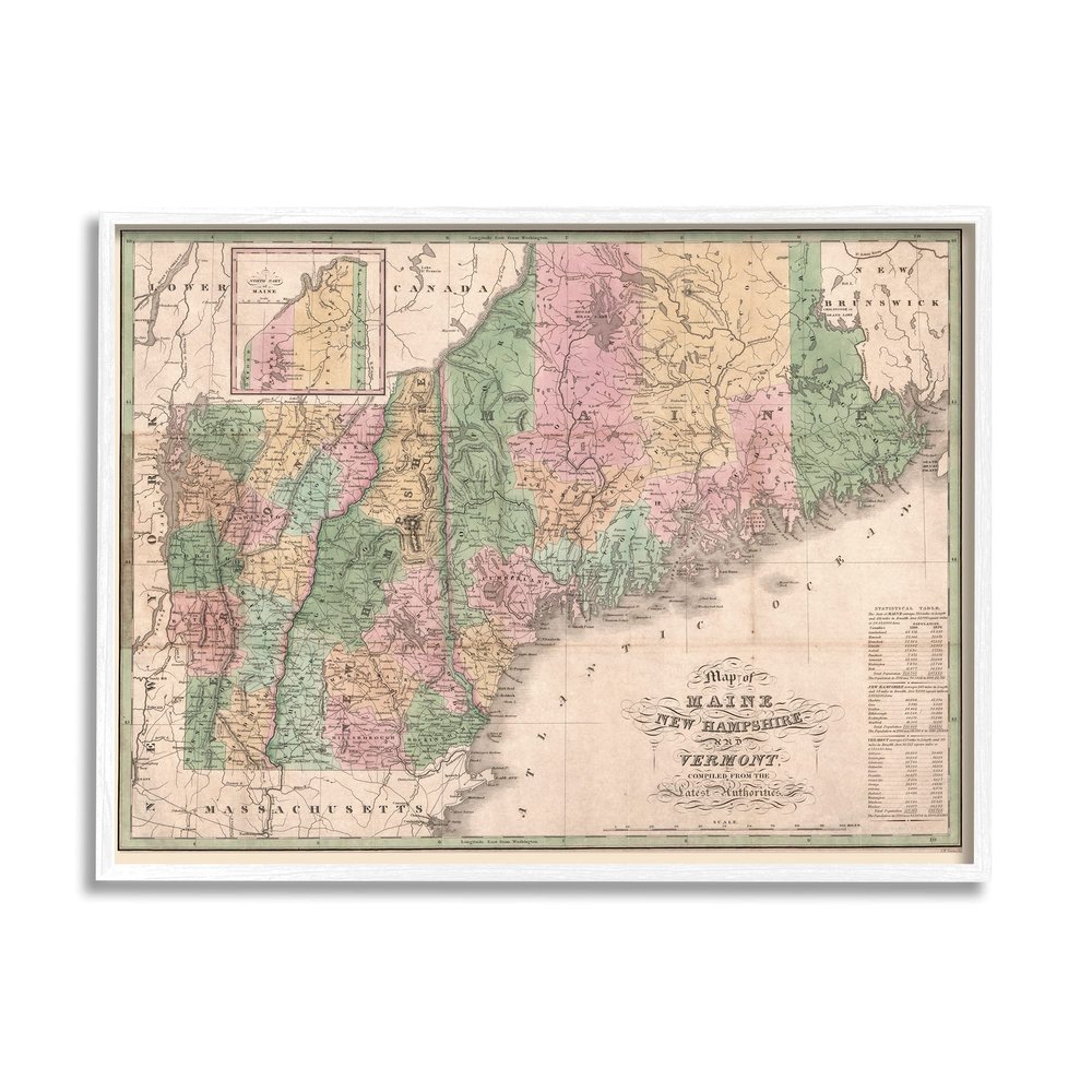 Stupell Industries Northern New England Map Maine Vermont New Hampshire