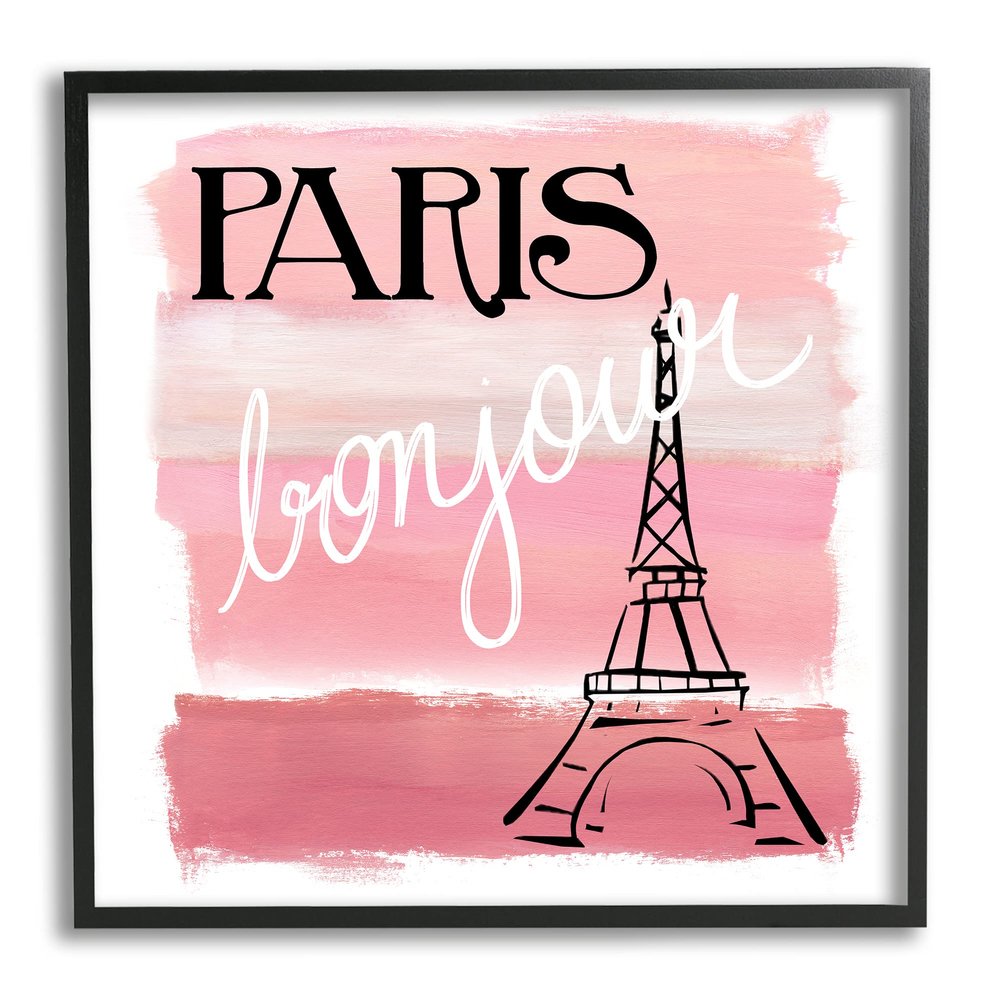 Paris Bonjour French Eiffel Tower Abstract Pink Stripes