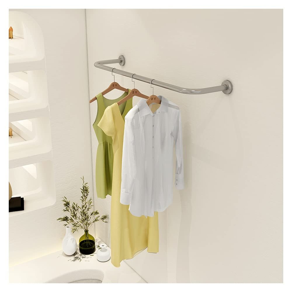 XJJUN Clothing Display Stand, Stainless Steel Wall-Mounted Clothes Rail Industrial Pipe Clothing Rack, for Women's Men's Clothing Store (Color : Silver, Size : 120x28cm)