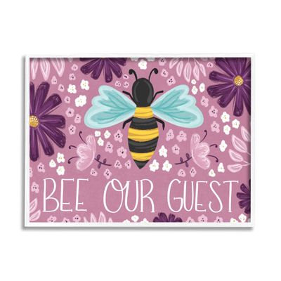 Stupell Industries Bee Our Guest Welcome Pun Purple Cottage Flowers