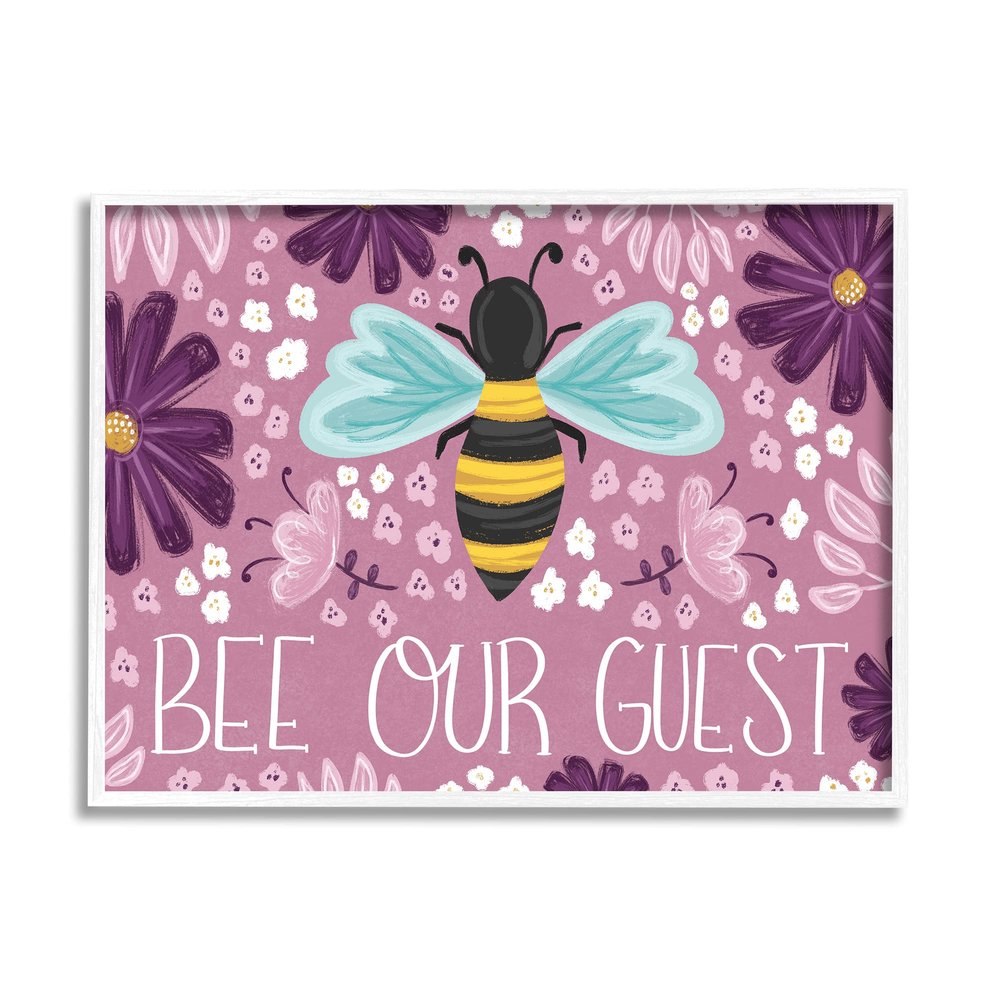 Stupell Industries Bee Our Guest Welcome Pun Purple Cottage Flowers