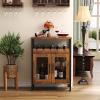 X-cosrack Wine Bar Rack Cabinet with Detachable Wine Rack, Coffee Barwith Glass Holder, Small Sideboard and Buffet Cabinet with Mesh Door, Rustic Brown(Patent Pending) view 3