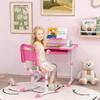 Qaba Kids Desk and Chair Set, Height Adjustable School Desk Chair Set with Tilt Desktop, USB Light, Storage Drawer for Study, Activities, Arts, or Crafts, Pink and White view 2