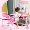 Qaba Kids Desk and Chair Set, Height Adjustable School Desk Chair Set with Tilt Desktop, USB Light, Storage Drawer for Study, Activities, Arts, or Crafts, Pink and White view 3