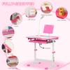 Qaba Kids Desk and Chair Set, Height Adjustable School Desk Chair Set with Tilt Desktop, USB Light, Storage Drawer for Study, Activities, Arts, or Crafts, Pink and White view 4