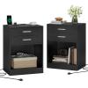 ADORNEVE Night Stand Set 2,Black Nightstand with Charging Station & Drawers,Night Stands for Bedrooms Set of 2,Bedside Table with Drawers view 1