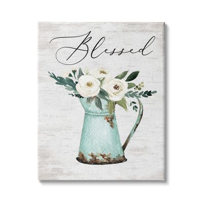 Stupell Industries Blessed Phrase Vintage Farm Can White Flower Bouquet