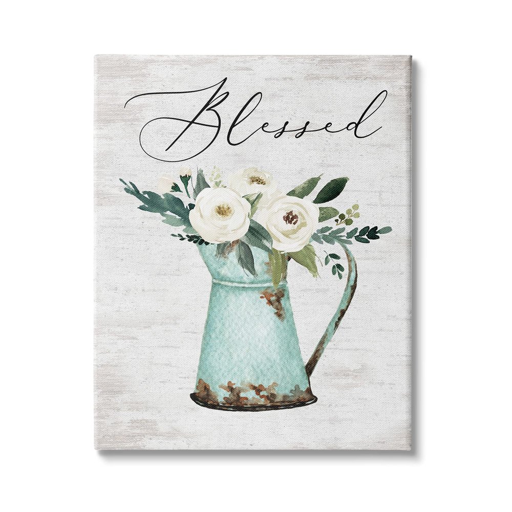 Stupell Industries Blessed Phrase Vintage Farm Can White Flower Bouquet