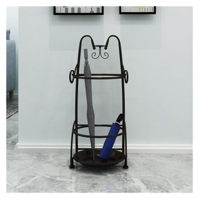 Umbrella Stand Racks Indoor Umbrella Holder, Cartoon Pattern Metal Umbrella Holder with Hooks, Corridor Entrance Decoration Umbrella Organizer, Capacity 16 Umbrellas (Color : Black)