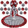 Christmas Decorations Buffalo Plaid Christmas Tree Topper Wreath Bow Christmas Tree Skirt 16 Pieces Buffalo Plaid Ball Ornaments Hanging for Christmas Tree Decoration Supplies (Red Black White) view 1