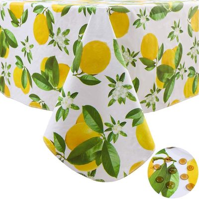 Pioggia Vinyl Tablecloth with Flannel Backed Waterproof Oil-Proof PVC Table Cloth Wipeable Spill-Proof Plastic Table Cover for Indoor and Outdoor(Lemon, 60 x 102 Inch Rectangle)