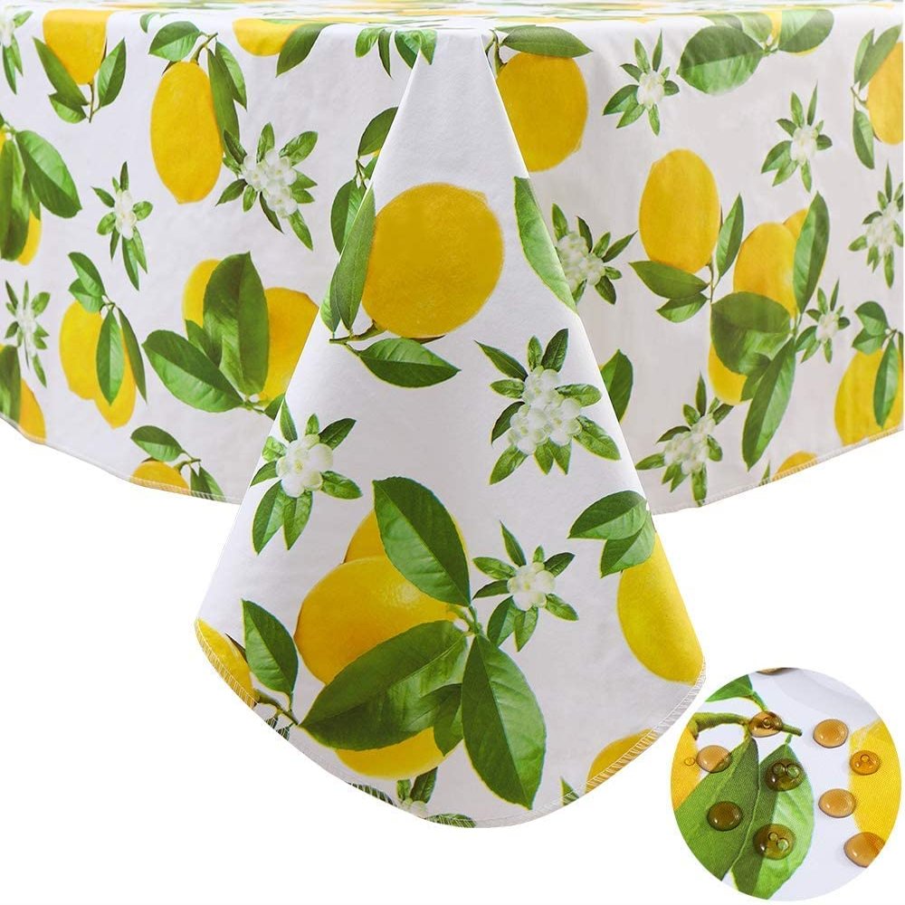 Pioggia Vinyl Tablecloth with Flannel Backed Waterproof Oil-Proof PVC Table Cloth Wipeable Spill-Proof Plastic Table Cover for Indoor and Outdoor(Lemon, 60 x 102 Inch Rectangle)