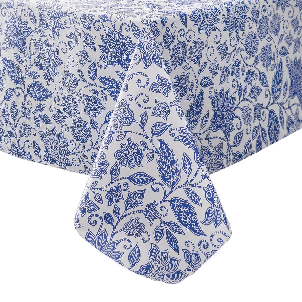 Pioggia Vinyl Tablecloth with Flannel Backed Waterproof Oil-Proof PVC Table Cloth Wipeable Spill-Proof Plastic Table Cover for Indoor and Outdoor(Flower, 60 x 60 Inch Square)