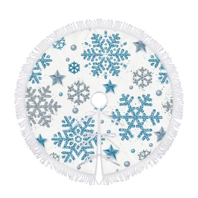 BVOGOS 30 inch Small Christmas Tree Skirts Silver Blue Snowflake Christmas Decorations Tree Mat Holiday Party Home Decoration with Tassel