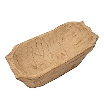 Rustic Deep Wooden Dough Bowl with Handles-Trencher-Batea-Wood Doughboard-Doughbowl-9-11W x19-21L-Primitive White