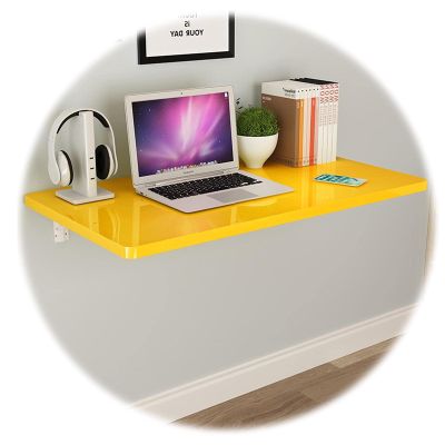 ALGWXQ Floating Desks for Small Spaces Wall Mounted Fold Down Kitchen Table for Homeuse Office, Workbench Bearing Capacity 60kg (Color : Yellow, Size : 50x30cm)