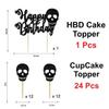 Black Skull Theme Cake Topper Party Decoration, Gothic Style Cake Decor for Birthday Celebration, Premium Cardstock Skull Cake Topper for Dessert Table and Themed Party Display view 3