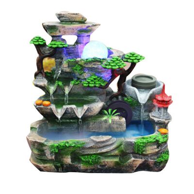 Tabletop Rockery Fountain Zen Meditation Simulation Landscape Indoor Water Fountains Artificial Waterfall Rockery LED Atomizing Desktop Humidifier Office Home Decor (Style2)