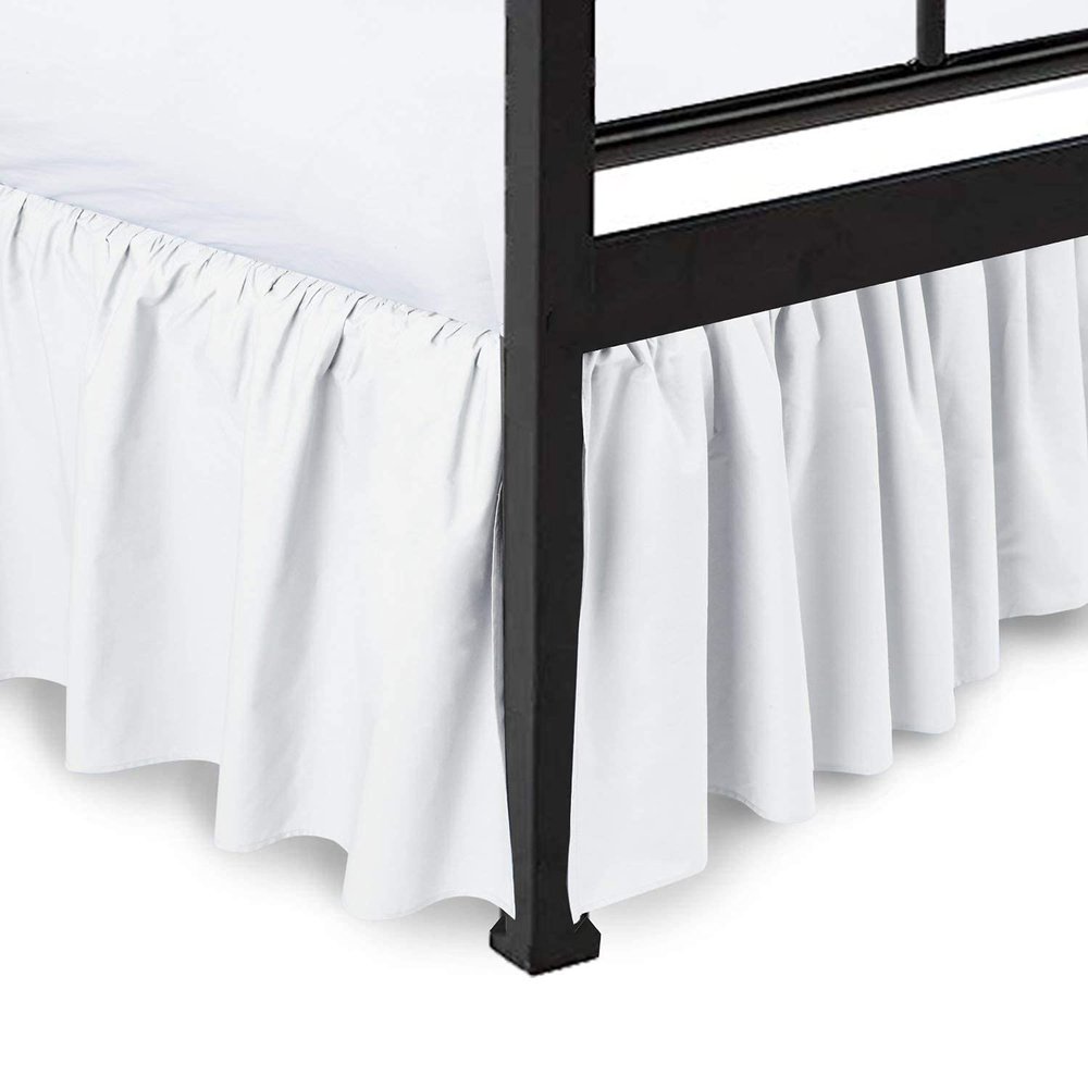 Ruffled Bed Skirt with Split Corners- Twin Size 14 Inch Drop White Bed Skirt Three Side Coverage- 100% Microfiber Soft,Sheen & Luxurious Look