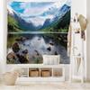 Ambesonne Nature Tapestry, Mountains River and Open Sky Natural Beauties Norway Fjords Nordic Landscape, Fabric Wall Hanging Decor for Bedroom Living Room Dorm, 45" X 30", White Green Brown view 2