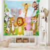 Ambesonne Cartoon Tapestry, Comic Savannah Animals Playful Friendly Savannah Jungle Happy Wildlife Nature, Fabric Wall Hanging Decor for Bedroom Living Room Dorm, 45" X 30", Green Brown view 2