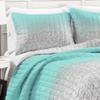 Lush Decor Glitter Ombre Metallic Print 3 Piece Quilt Set, Full/Queen, Aqua & Gray view 3
