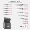 hecef Kitchen Knife Block Set, 14 Pieces Knife Set with Wooden Block & Sharpener Steel & All-purpose Scissors, High Carbon Stainless Steel Cutlery Set (Pink) view 2