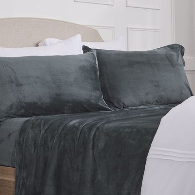 NY Loft Ultra Soft Micro Fleece Sheets Set with Extra Deep Pockets | Super Plush Polar Fleece | Velvet Plush Cozy Warmth | Tribeca Collection (Queen, Dark Grey)