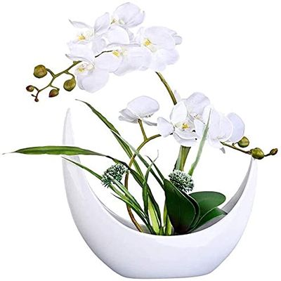 JINCAN Artificial Flowers Simulation Phalaenopsis With Vase Set, Artificial Fake Flower Pot Home Hotel Silk Flower Fake Flower Decoration, Ceramic Flower Pot Artificial Bonsai Decoration Decoration Bo