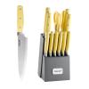 hecef Kitchen Knife Block Set, 14 Pieces Knife Set with Wooden Block & Sharpener Steel & All-purpose Scissors, High Carbon Stainless Steel Cutlery Set (Yellow) view 1
