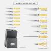 hecef Kitchen Knife Block Set, 14 Pieces Knife Set with Wooden Block & Sharpener Steel & All-purpose Scissors, High Carbon Stainless Steel Cutlery Set (Yellow) view 2