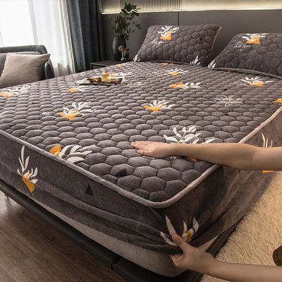 CFYCYHDZHT Bottom Sheets,Thickened Warm Coral Velvet Box Spring Bed Mattress Protector, Non Slip Printing Mattress Top Hat for Boys Girls Bedroom Dark Grey 1 150200cm (3pcs)