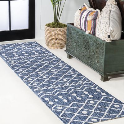 JONATHAN Y Tribal Bohemian Indoor Outdoor Runner Rug 2X10 Blue/Ivory, Nokat for Backyard, Patio, Porch, Easy-Cleaning, High Traffic, Pet-Friendly, Non-Shedding (SMB131C-210)